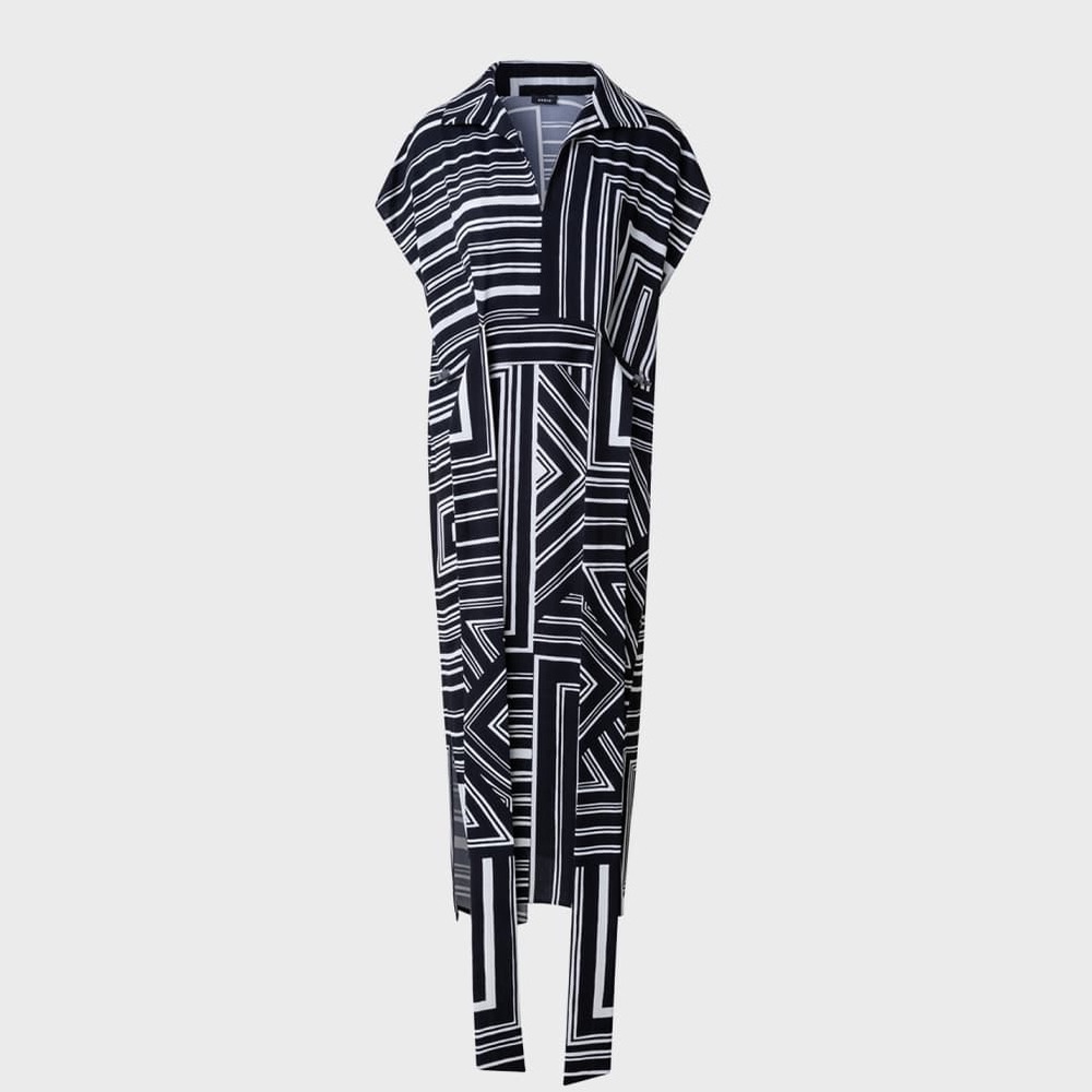Akris Lizzie's Lines Belted Silk Midi Dress Size 10